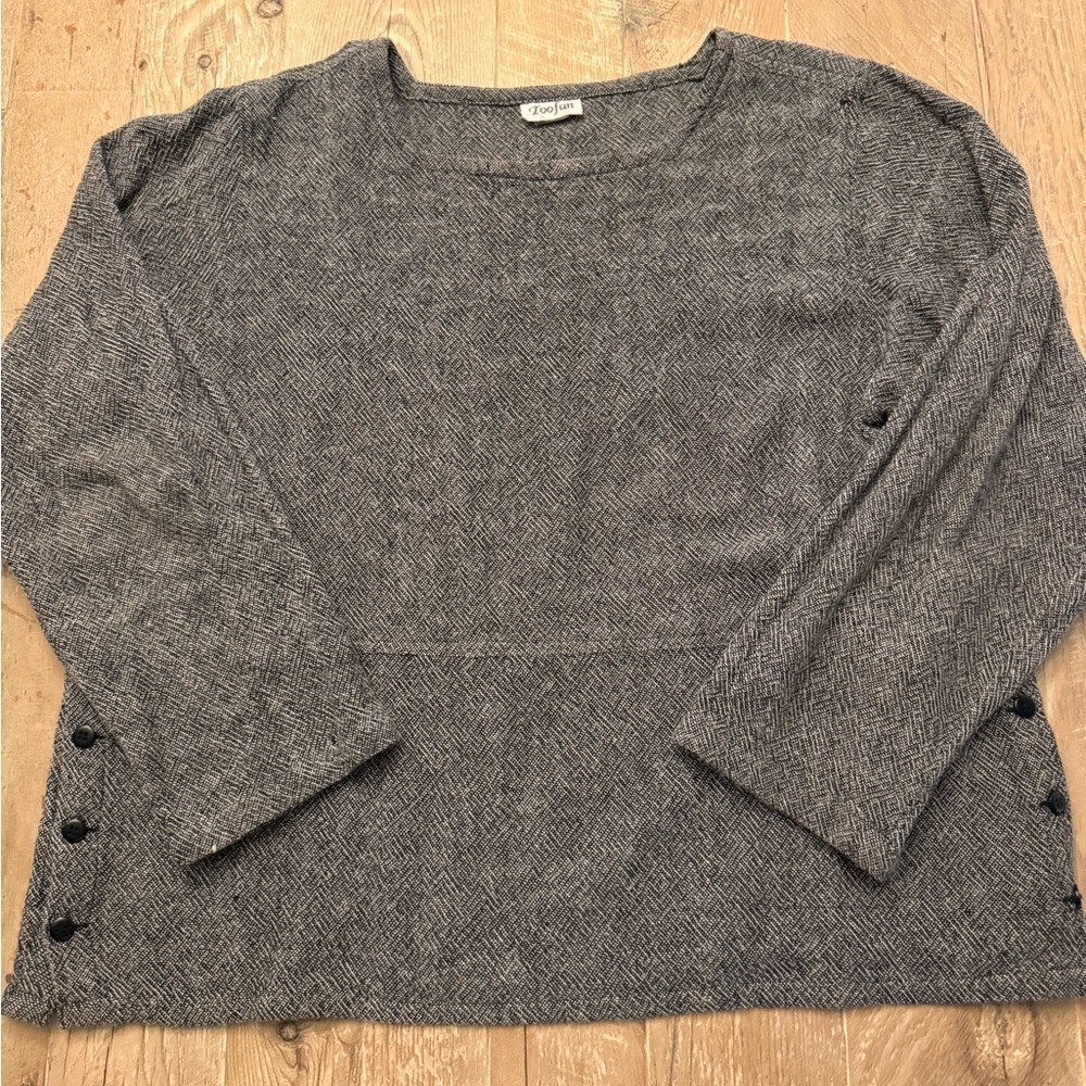 Toofan 100% Cotton‎ Button Side Top Tunic Black / White Boho Casual Size L